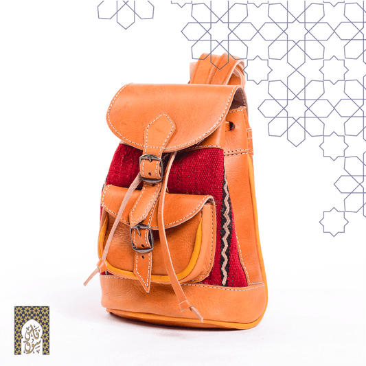 Handmade Moroccan Leather Hand bag Orange Fabric