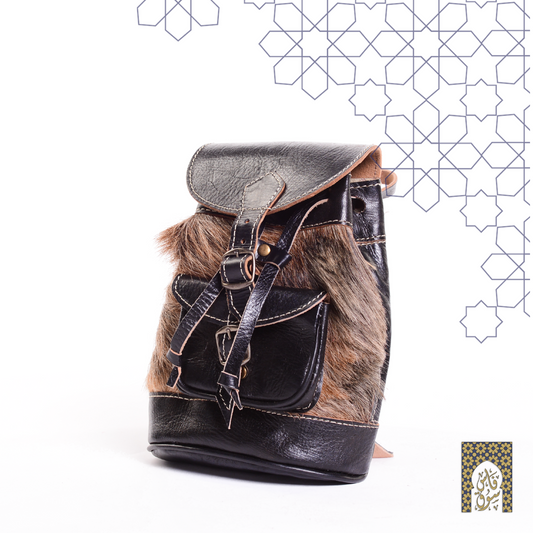 Handmade Moroccan Leather Hand bag Black Fur