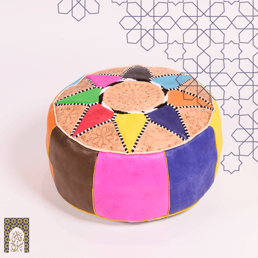 Handmade Genuine Leather Pouf - MultiColour 2 - Rbatia