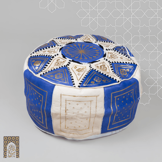 Artisanal Genuine Leather Pouf - Blue - Fazia