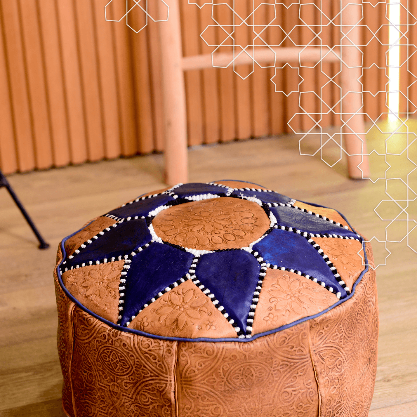 Handmade Genuine Leather Pouf - Dark Blue - Rbatia