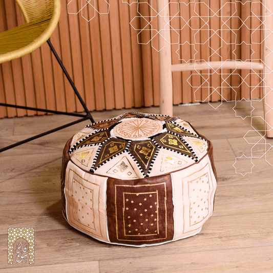 Artisanal Genuine Leather Pouf - Dark Brown - Fazia