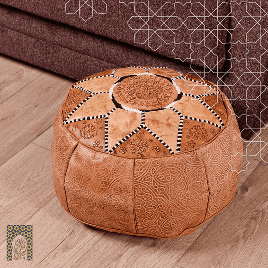 Handmade Genuine Leather Pouf -Light Brown - Rbatia