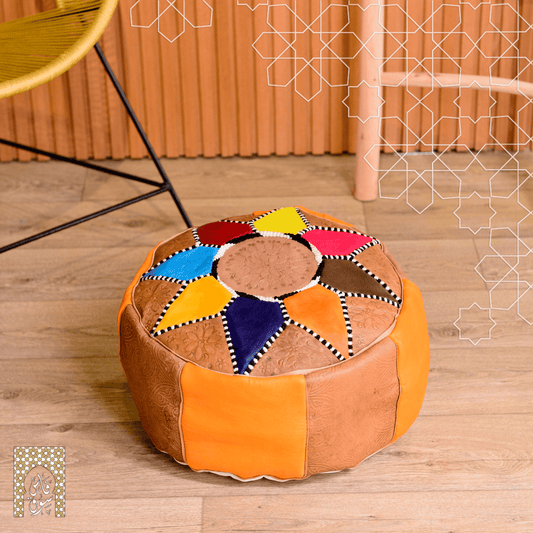 Handmade Genuine Leather Pouf - MultiColour - Rbatia