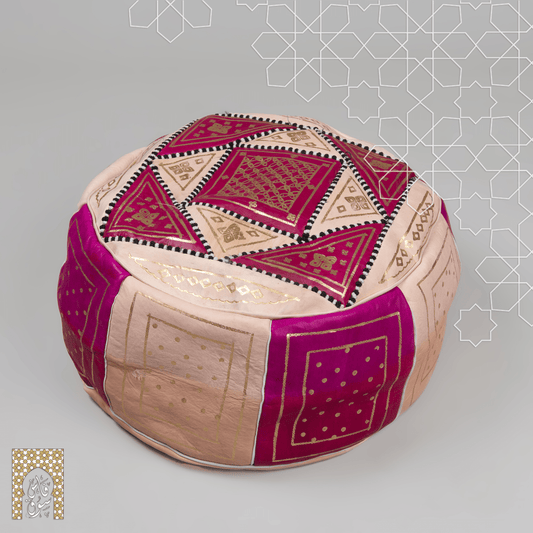 Artisanal Genuine Leather Pouf - Pink 2 - Fazia