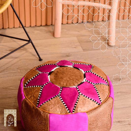 Handmade Genuine Leather Pouf - Pink - Rbatia