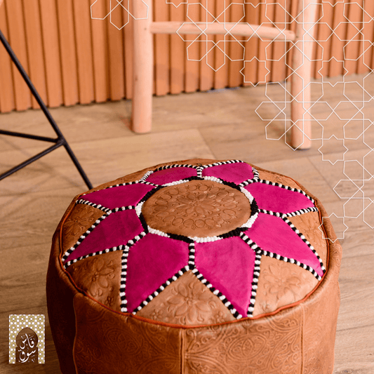 Handmade Genuine Leather Pouf - Pink 2 - Rbatia