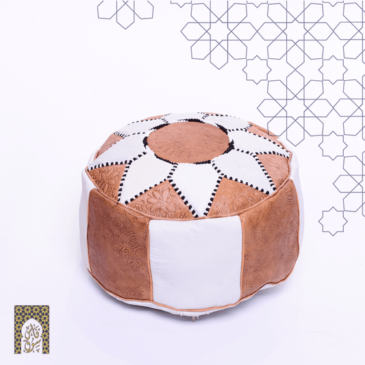 Handmade Genuine Leather Pouf -White - Rbatia