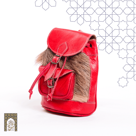 Handmade Moroccan Leather Hand bag Red Fur